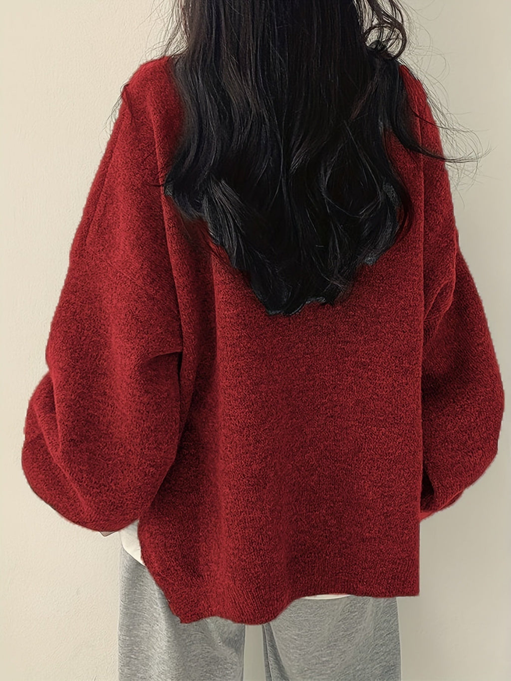 Women's Thick Knit Round Neck Drop-Shoulder Sweater