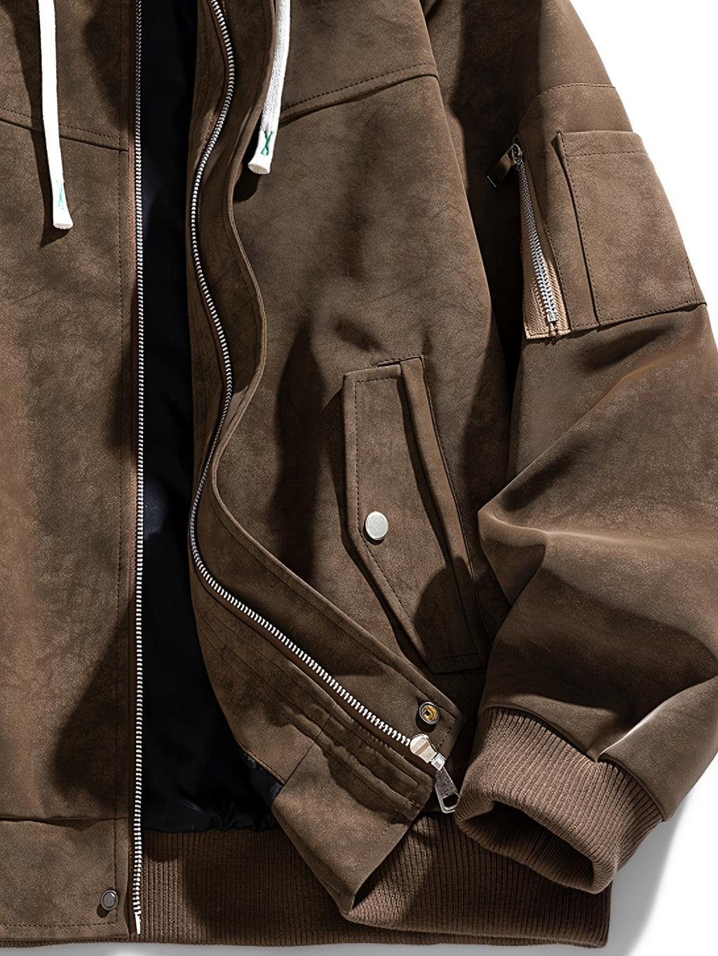 Men's Zip-Up Hooded Loose Fit Jacket with Sleeve Pocket