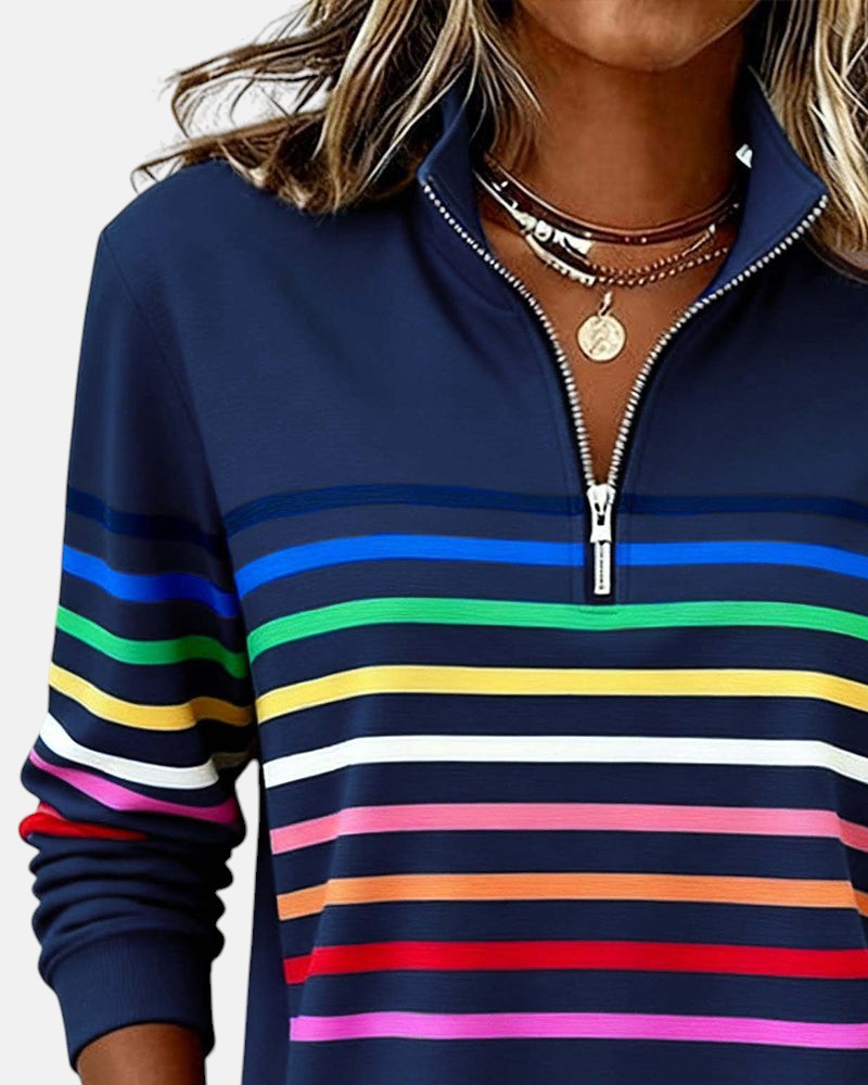 Women's Half-Zip Striped Pullover Sweatshirt