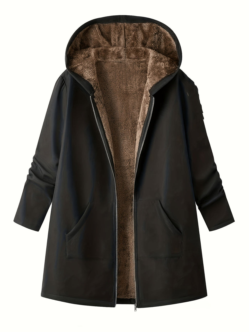 Women's Plush Lining Hooded Long Zip Overcoat