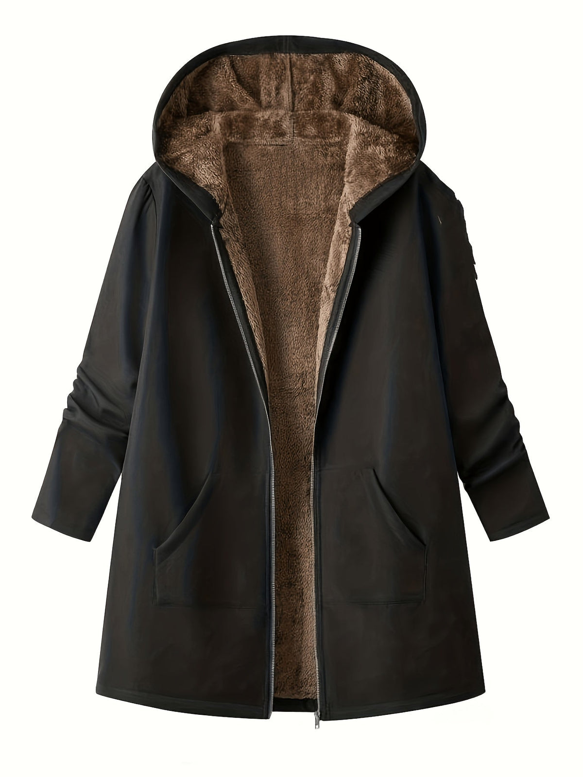 Women's Plush Lining Hooded Long Zip Overcoat