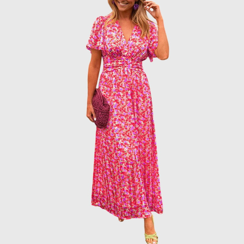 Women's Short Sleeve Printed Summer Event Maxi Dress