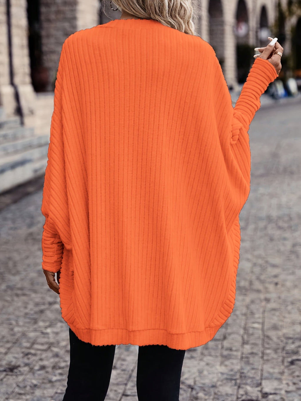 Women's Ribbed Draped Cardigan with Open Front