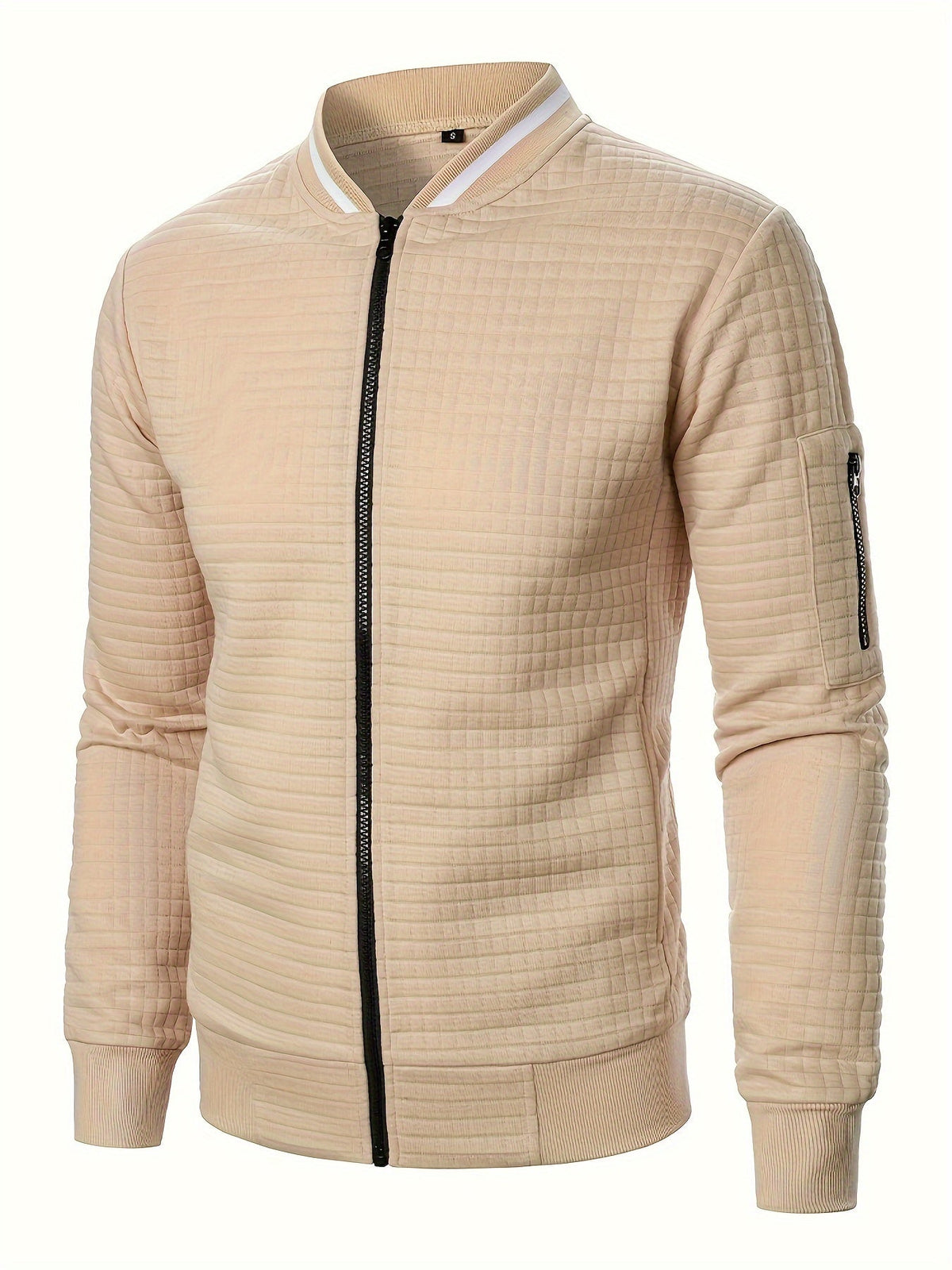 Men's Textured Stand Collar Zip Bomber Coat