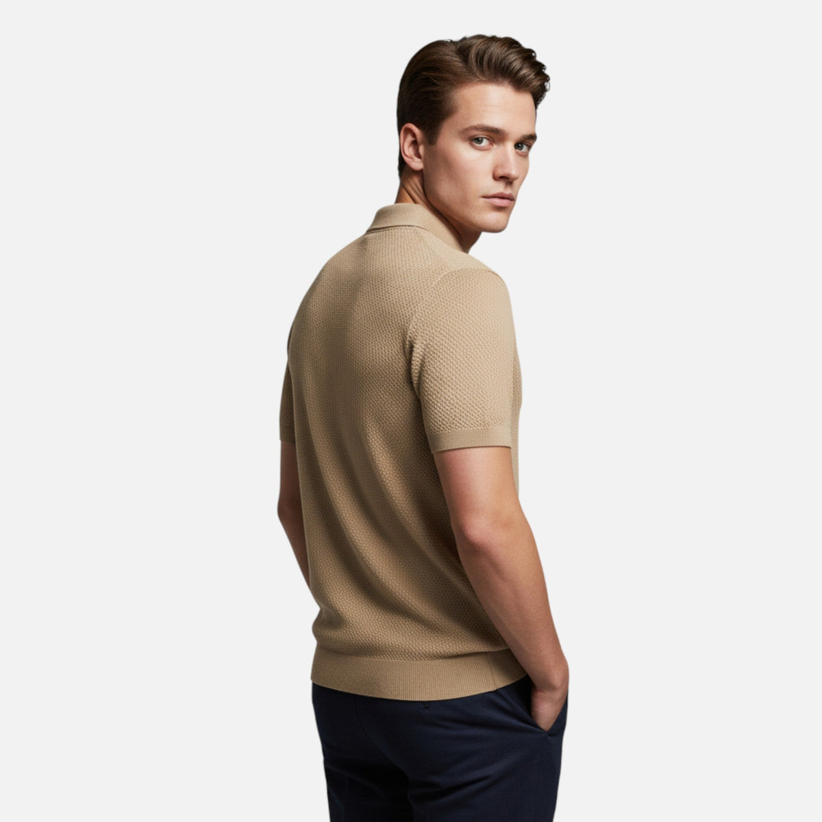 Men's Breathable Wool Pineapple Pattern Polo Shirt