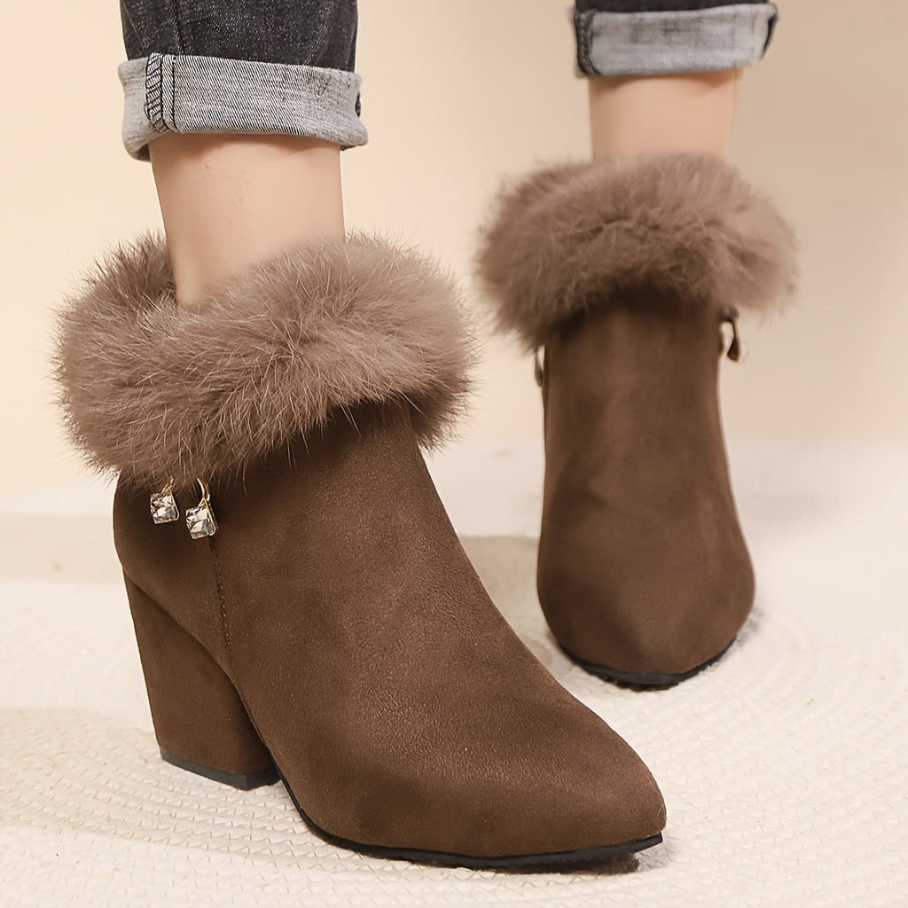 Women's Pointed Toe Booties with Plush Trim