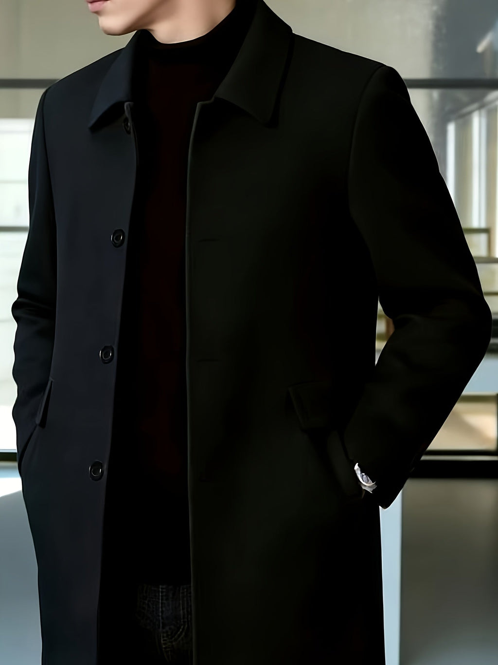Men's Single-Breasted Refined Topcoat with Side Pockets