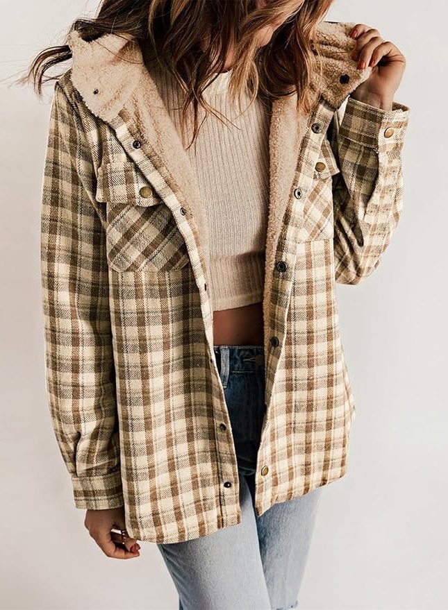 Women's Sherpa Collar Flannel Plaid Shirt Coat