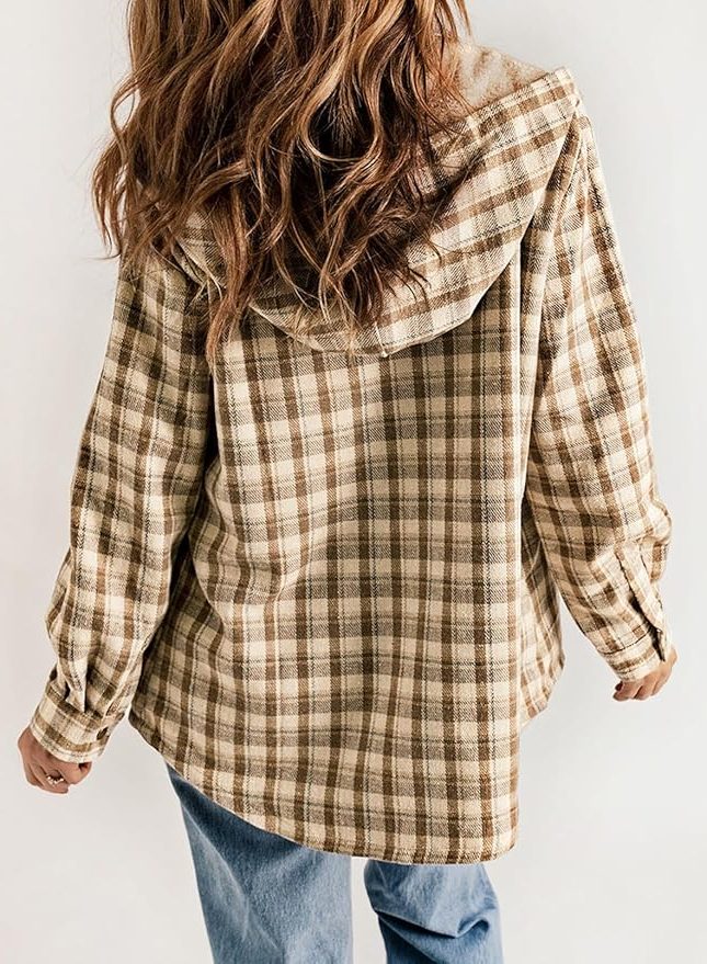 Women's Sherpa Collar Flannel Plaid Shirt Coat