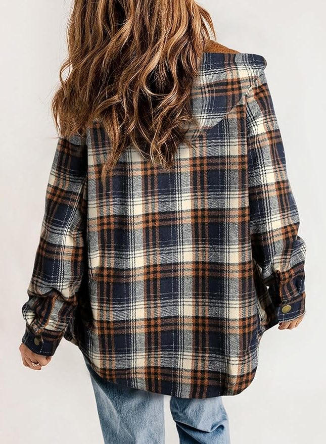 Women's Sherpa Collar Flannel Plaid Shirt Coat