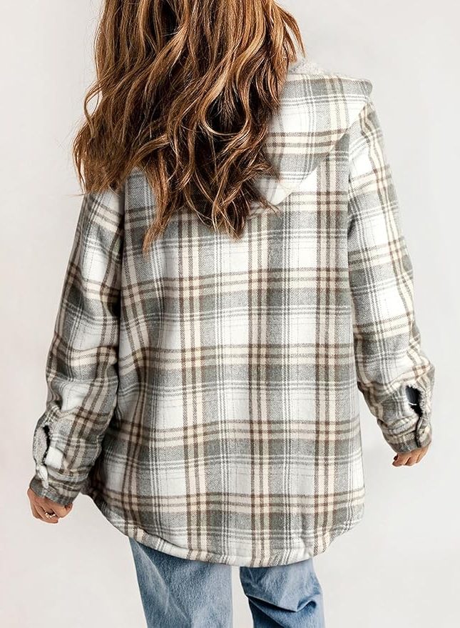 Women's Sherpa Collar Flannel Plaid Shirt Coat