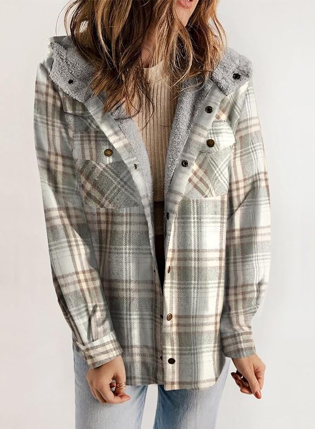 Women's Sherpa Collar Flannel Plaid Shirt Coat