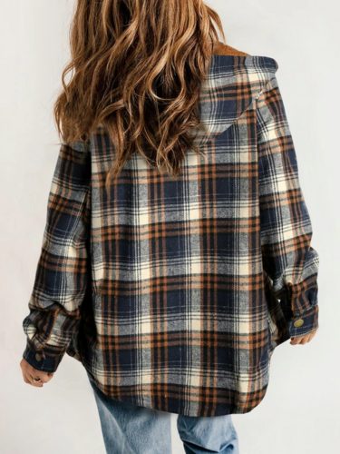 Women's Sherpa Collar Flannel Plaid Shirt Coat