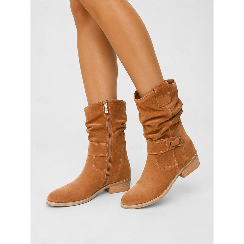 Women's Slouchy Side Zip Ankle Booties with Block Heel