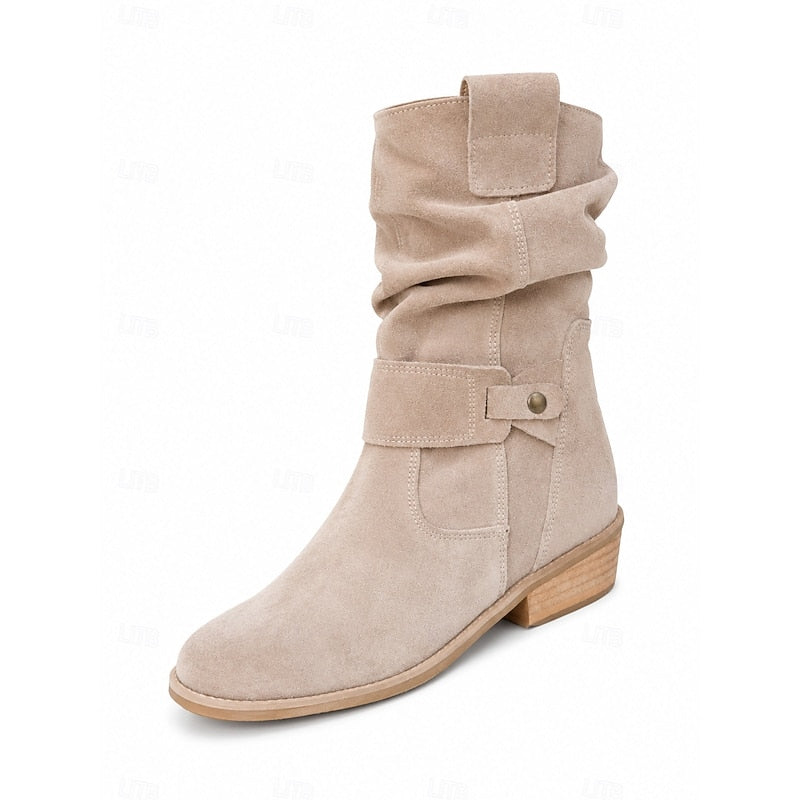 Women's Slouchy Side Zip Ankle Booties with Block Heel