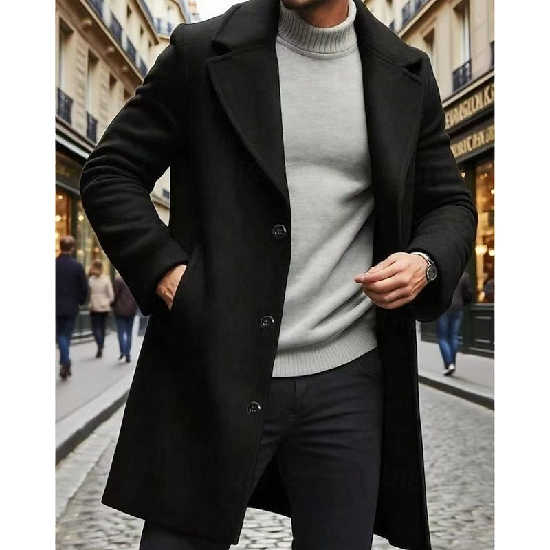 Men's Long Topcoat with Roomy Front Pockets