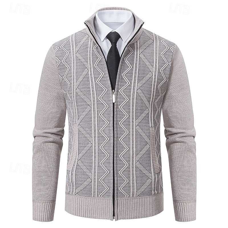Men's Full-Zip Stand Collar Textured Knit Jacket
