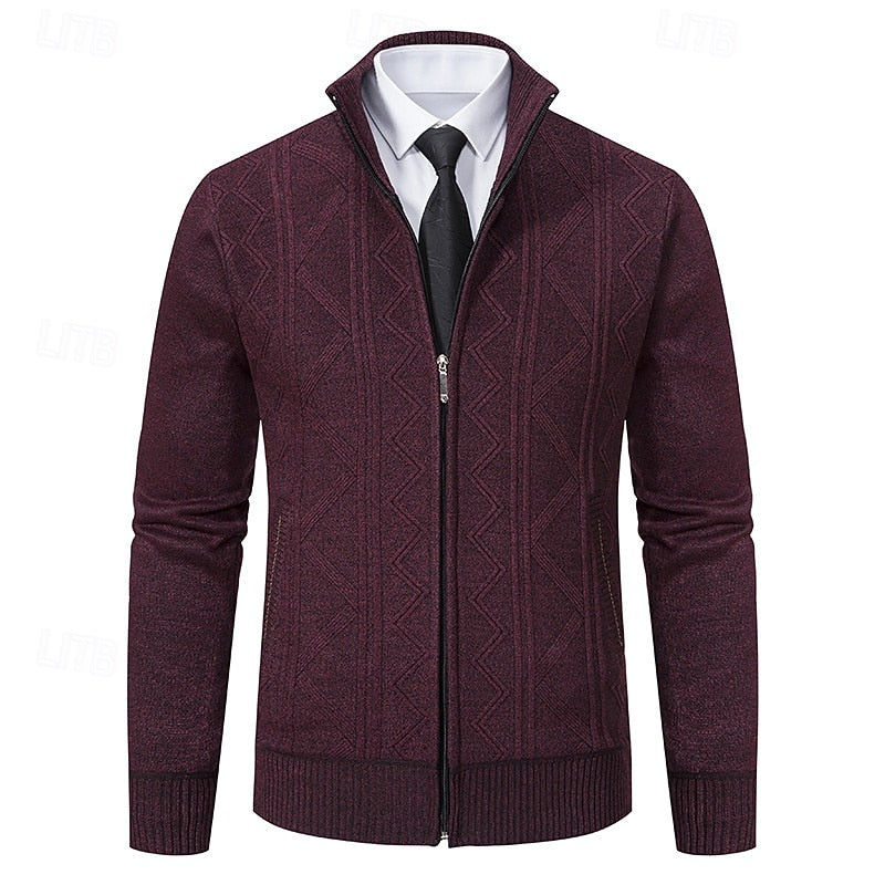 Men's Full-Zip Stand Collar Textured Knit Jacket