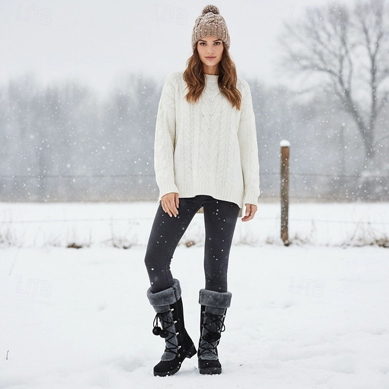 Women's Lace-Up Snow Boots with Fur Trimmed Cuff