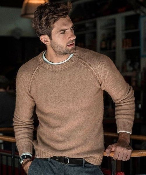 Men's Easy Fine Knit Raglan Shoulder Crew Pullover