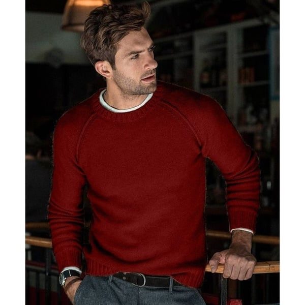 Men's Easy Fine Knit Raglan Shoulder Crew Pullover