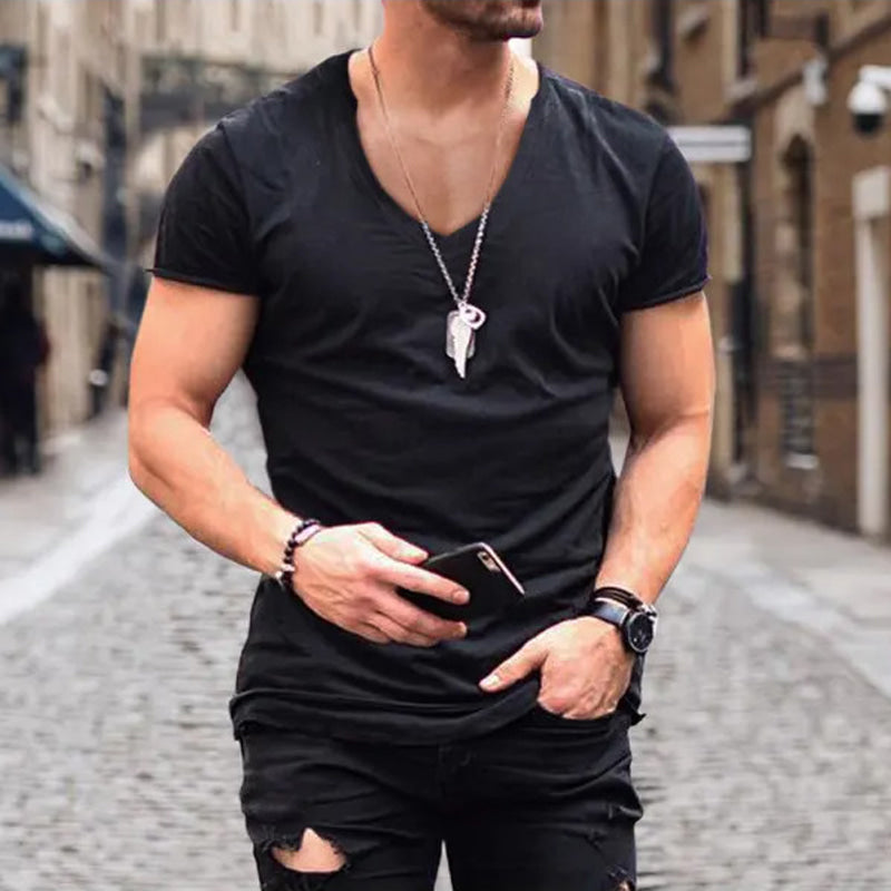 Men's Deep V-Neck Fitted Summer Tee