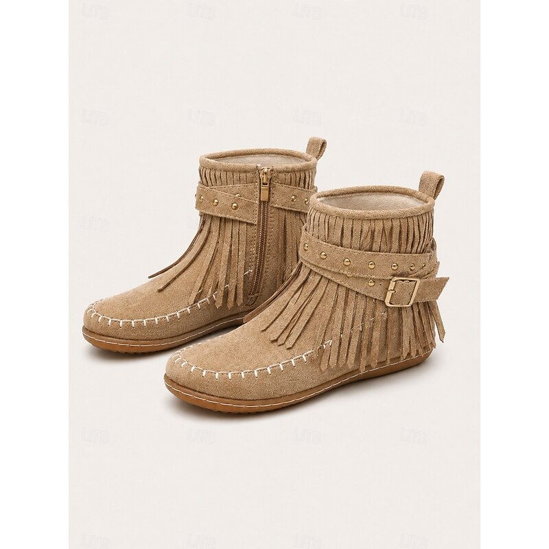 Women's Flat Sole Fringe Moccasin Booties