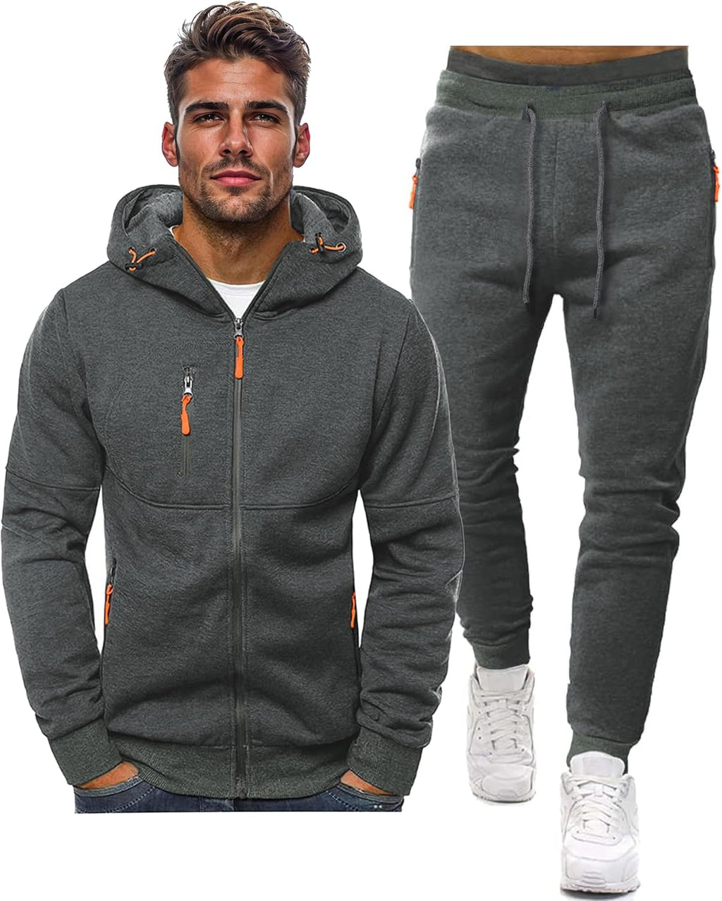 Men's Zip-Front Hooded Jacket and Tapered Jogger Sweatsuit