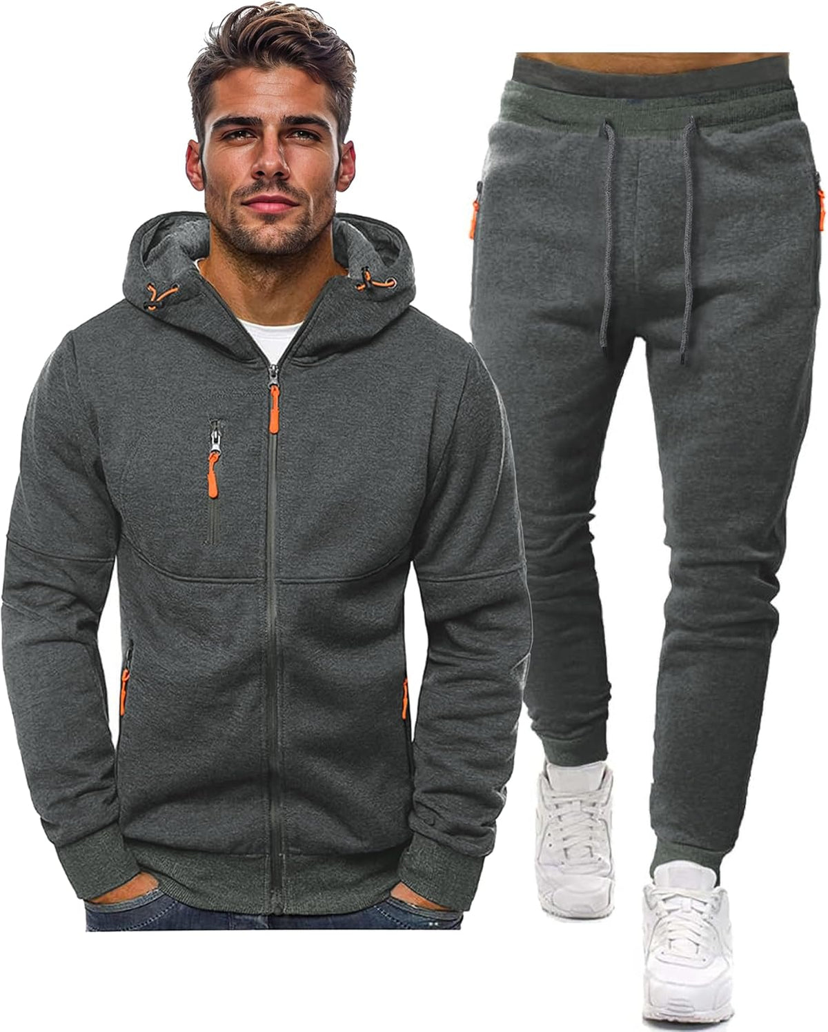Men's Zip-Front Hooded Jacket and Tapered Jogger Sweatsuit