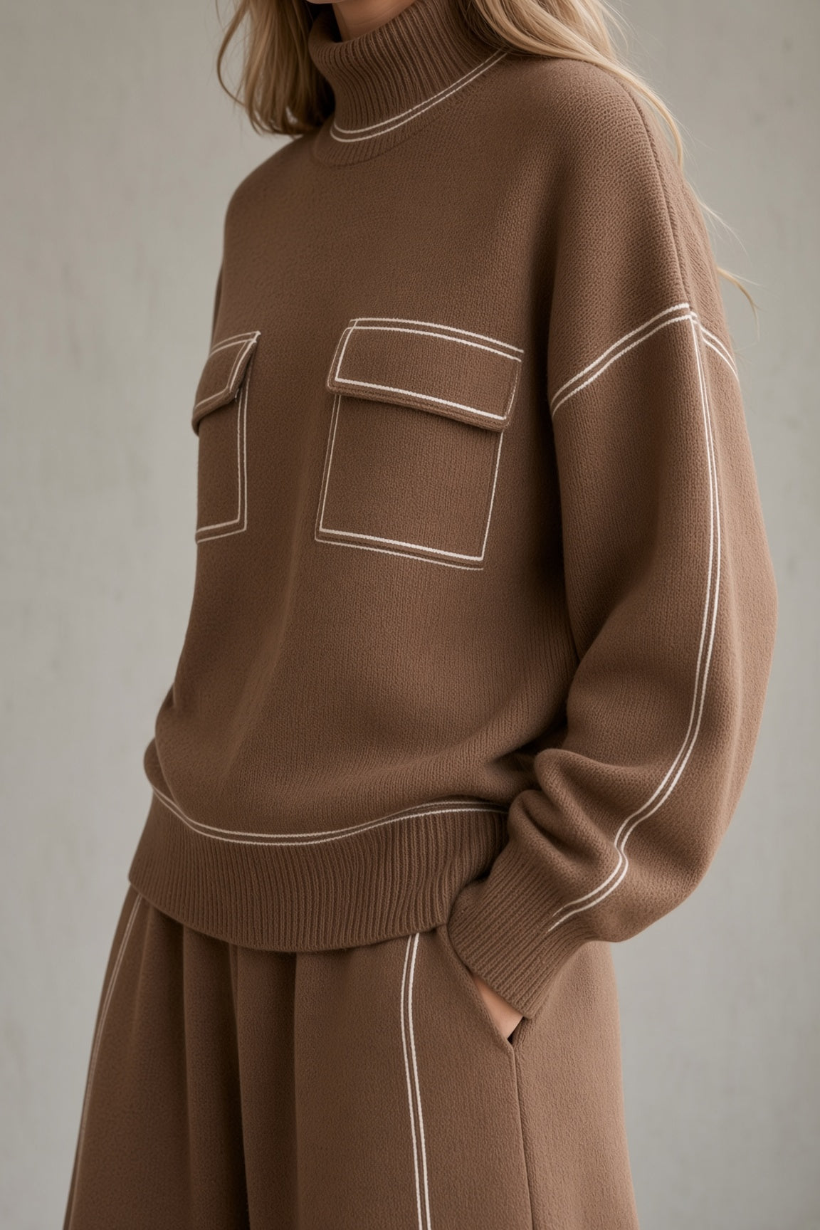 Women's Soft Knit Turtleneck Flowing Skirt Set
