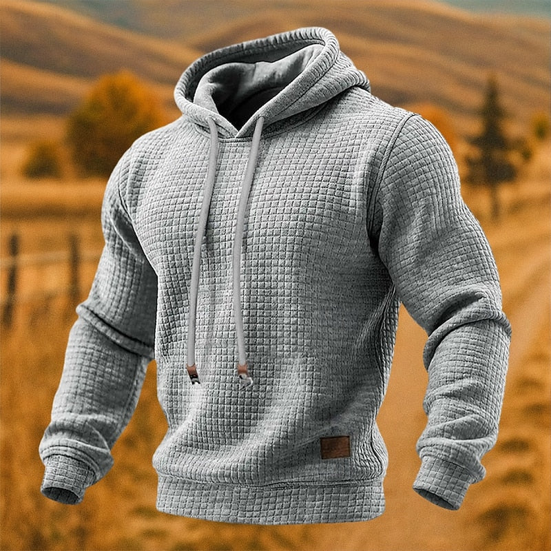 Men's Relaxed Fit Waffle Knit Hooded Pullover