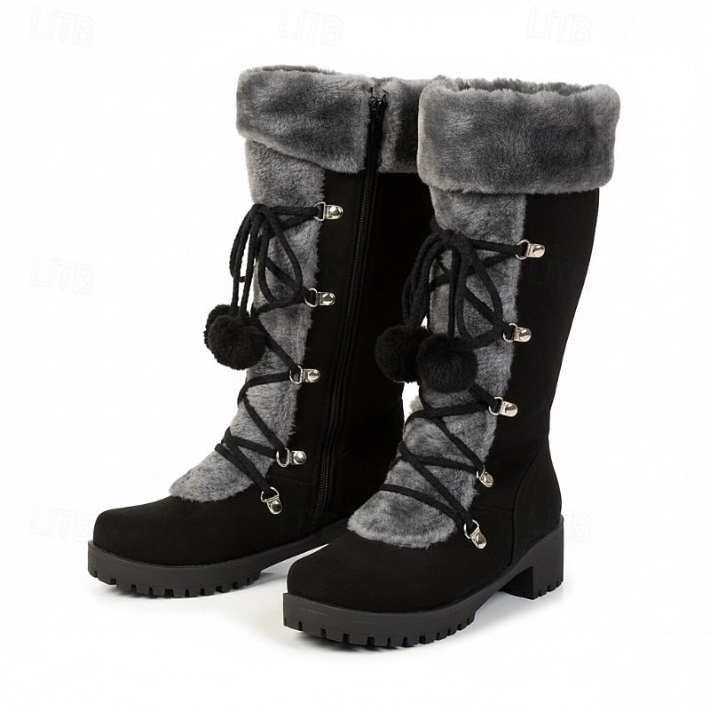 Women's Lace-Up Snow Boots with Fur Trimmed Cuff