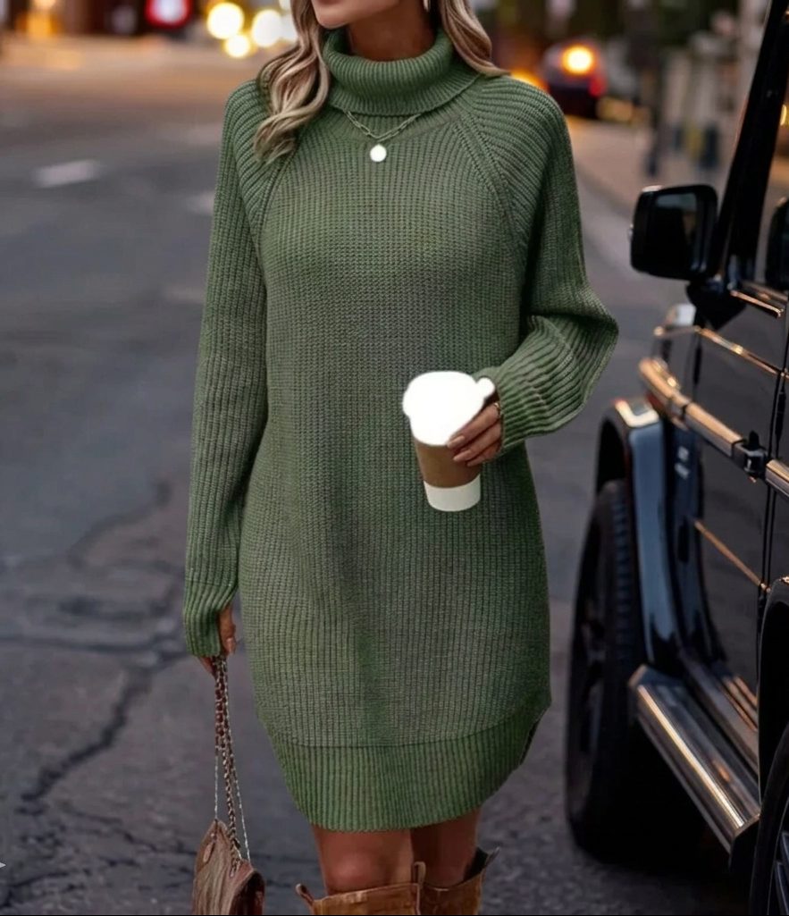 Women's Ribbed Knit Turtleneck Winter Sweater Dress