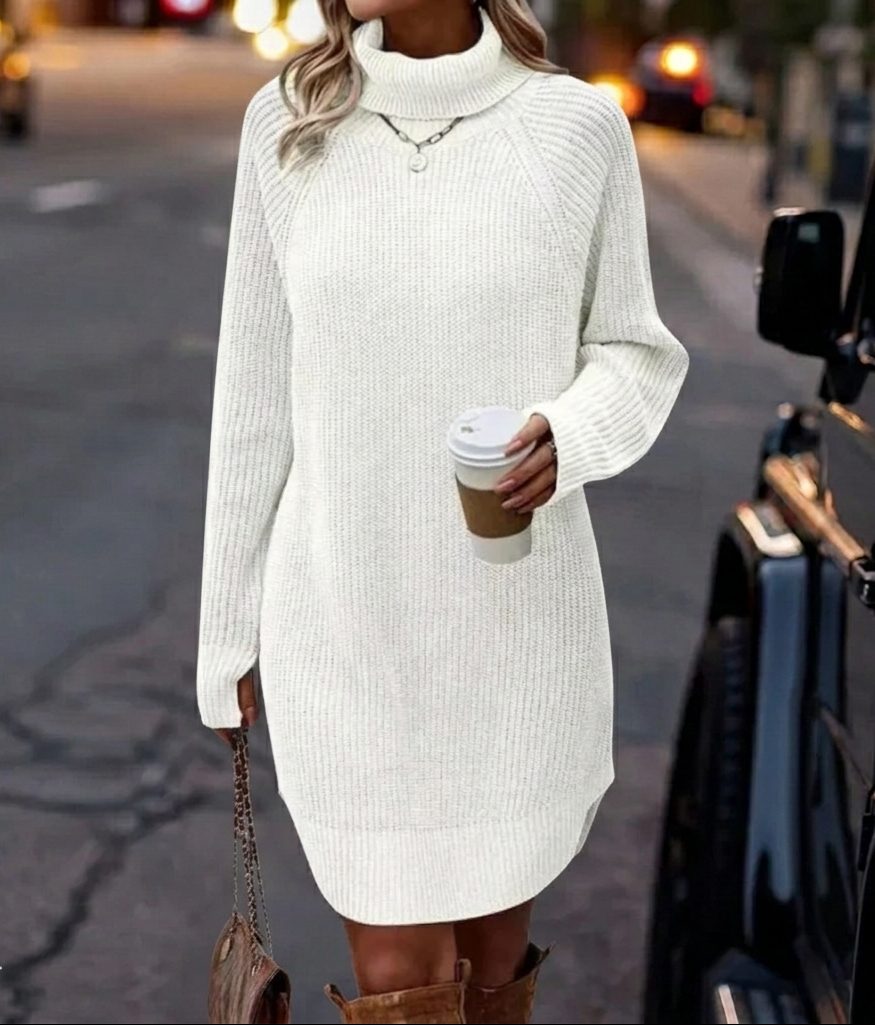 Women's Ribbed Knit Turtleneck Winter Sweater Dress