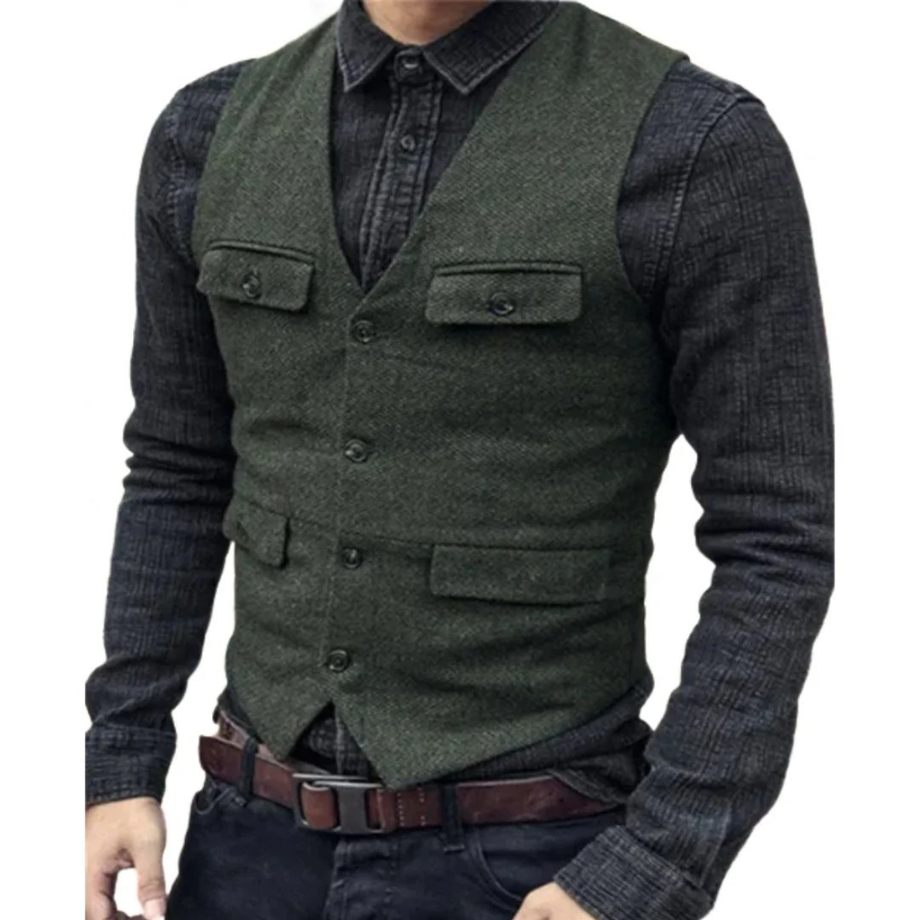 Men's Multi-Pocket V-Neck Classic Vest