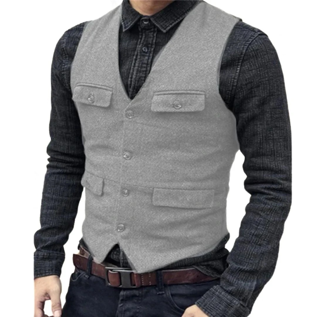 Men's Multi-Pocket V-Neck Classic Vest