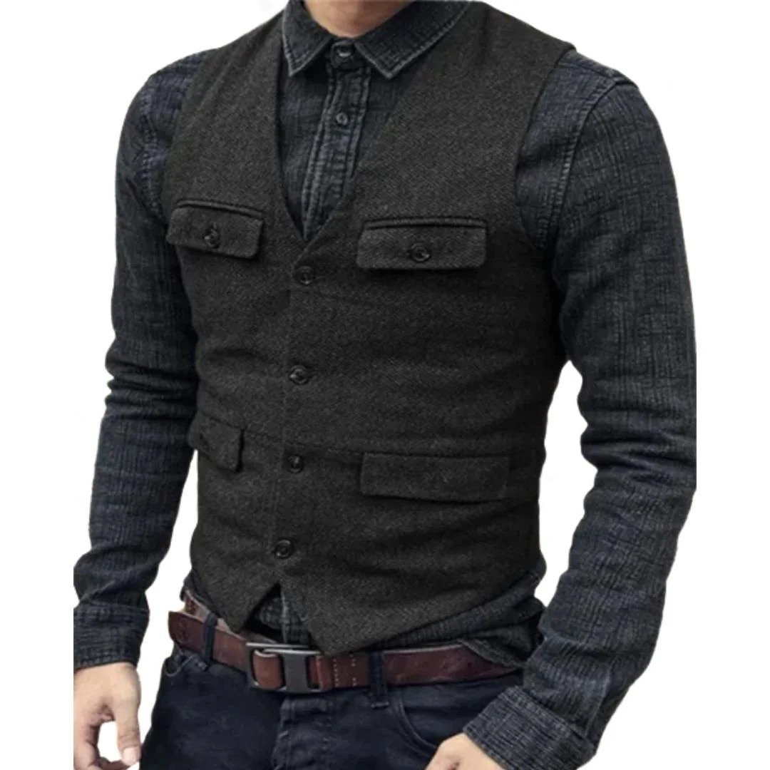 Men's Multi-Pocket V-Neck Classic Vest