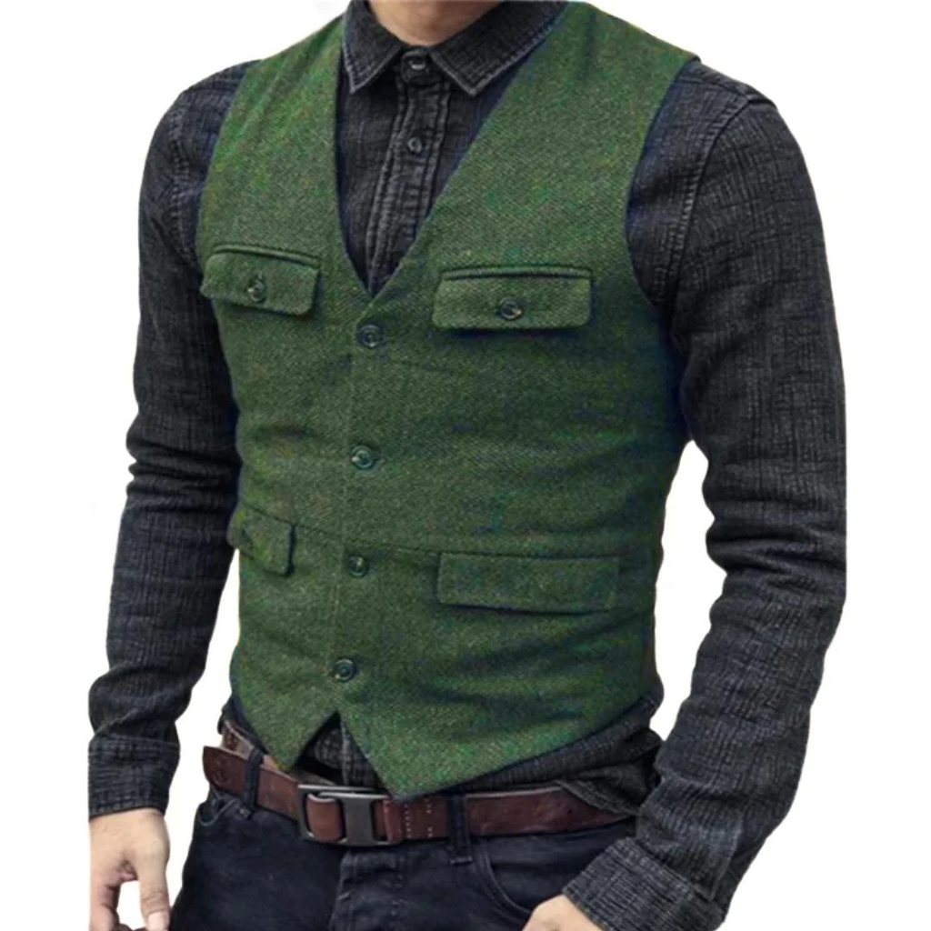 Men's Multi-Pocket V-Neck Classic Vest