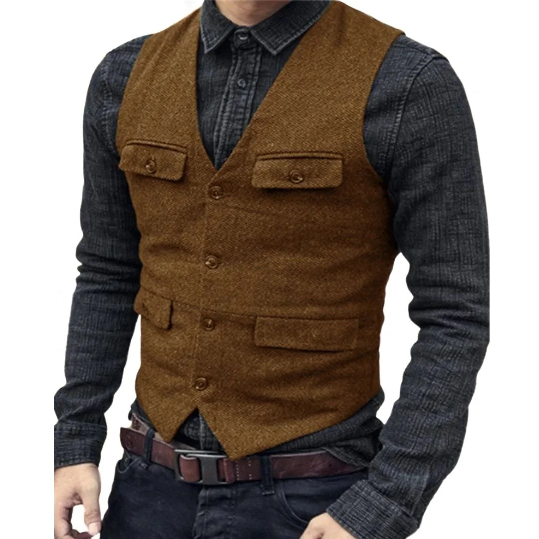 Men's Multi-Pocket V-Neck Classic Vest