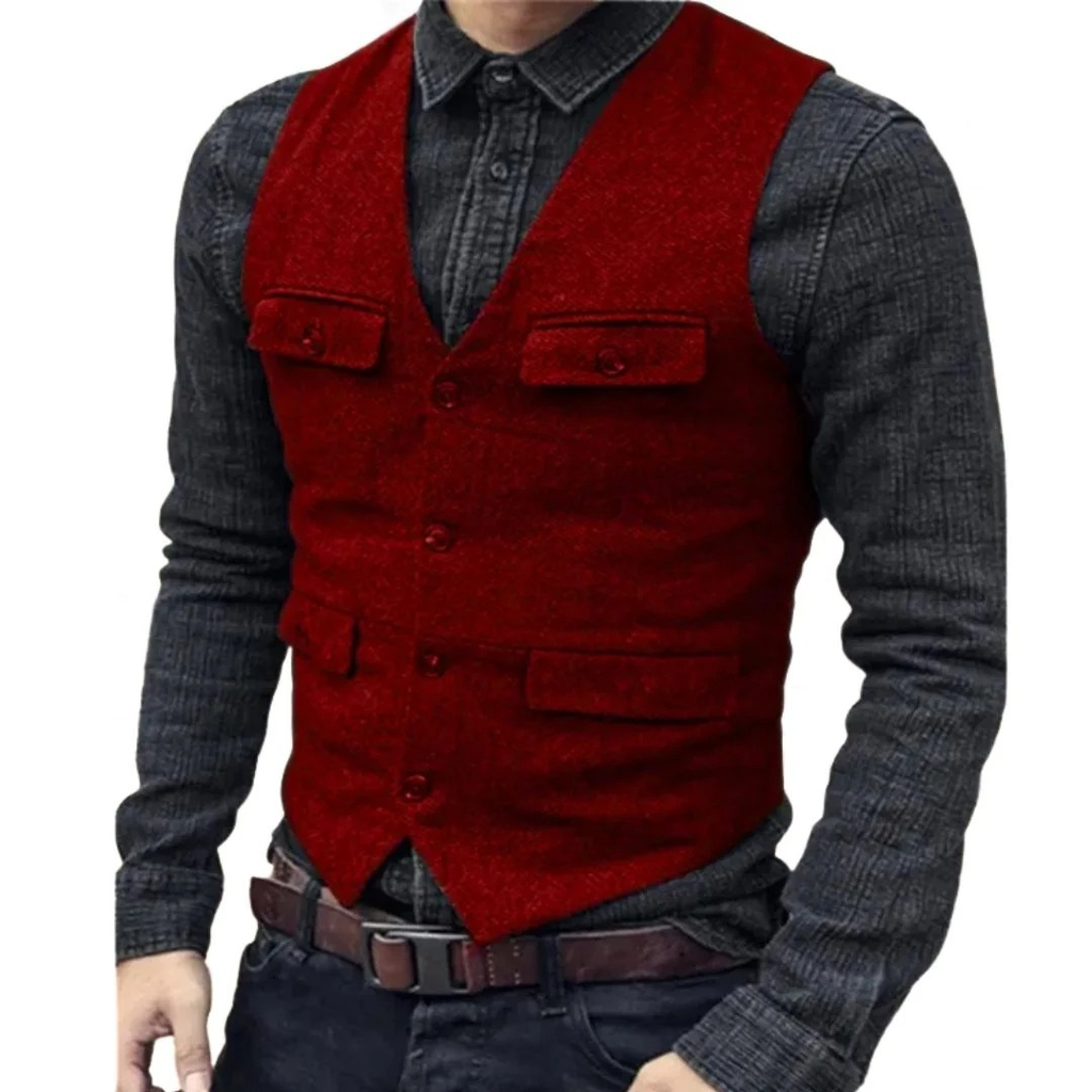 Men's Multi-Pocket V-Neck Classic Vest