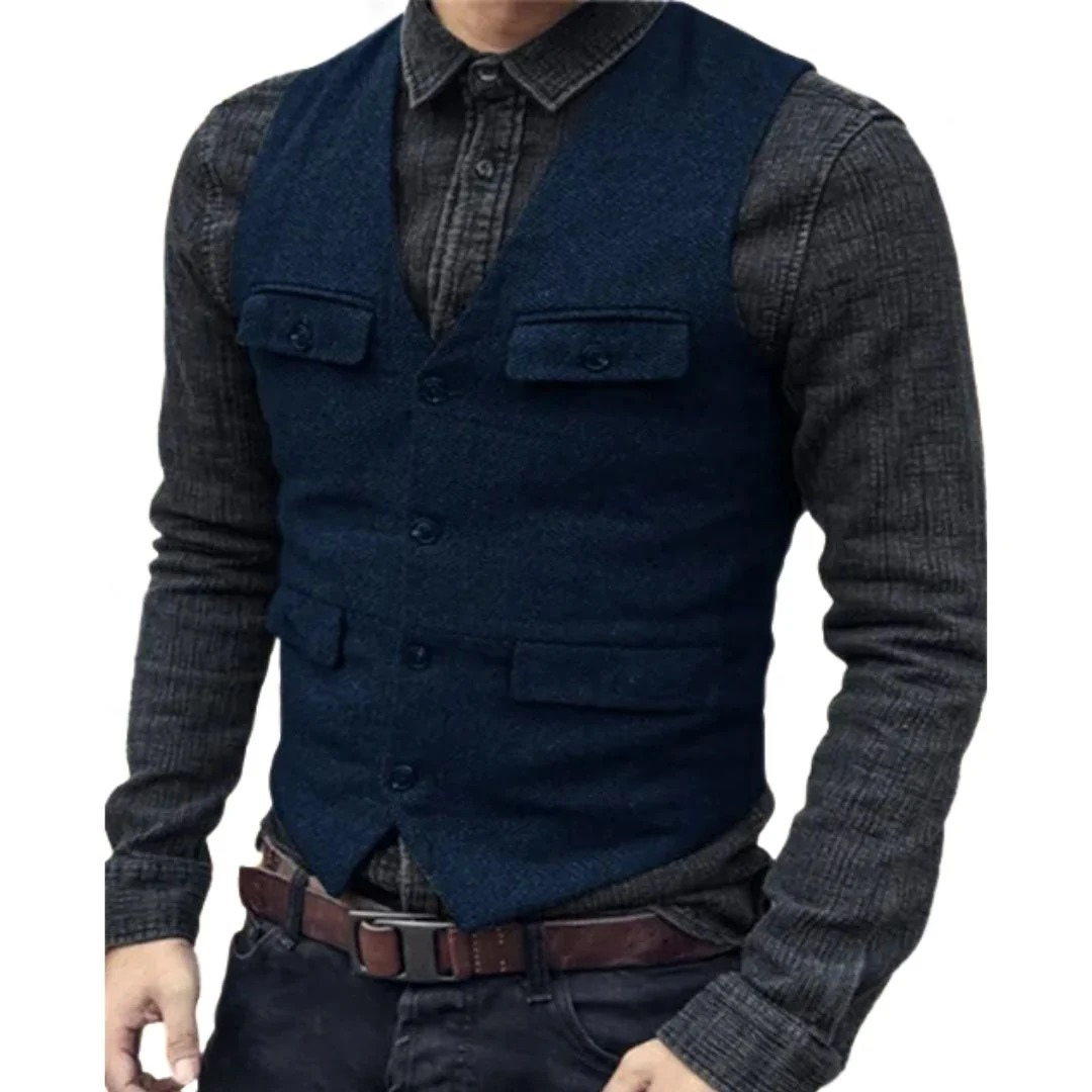 Men's Multi-Pocket V-Neck Classic Vest
