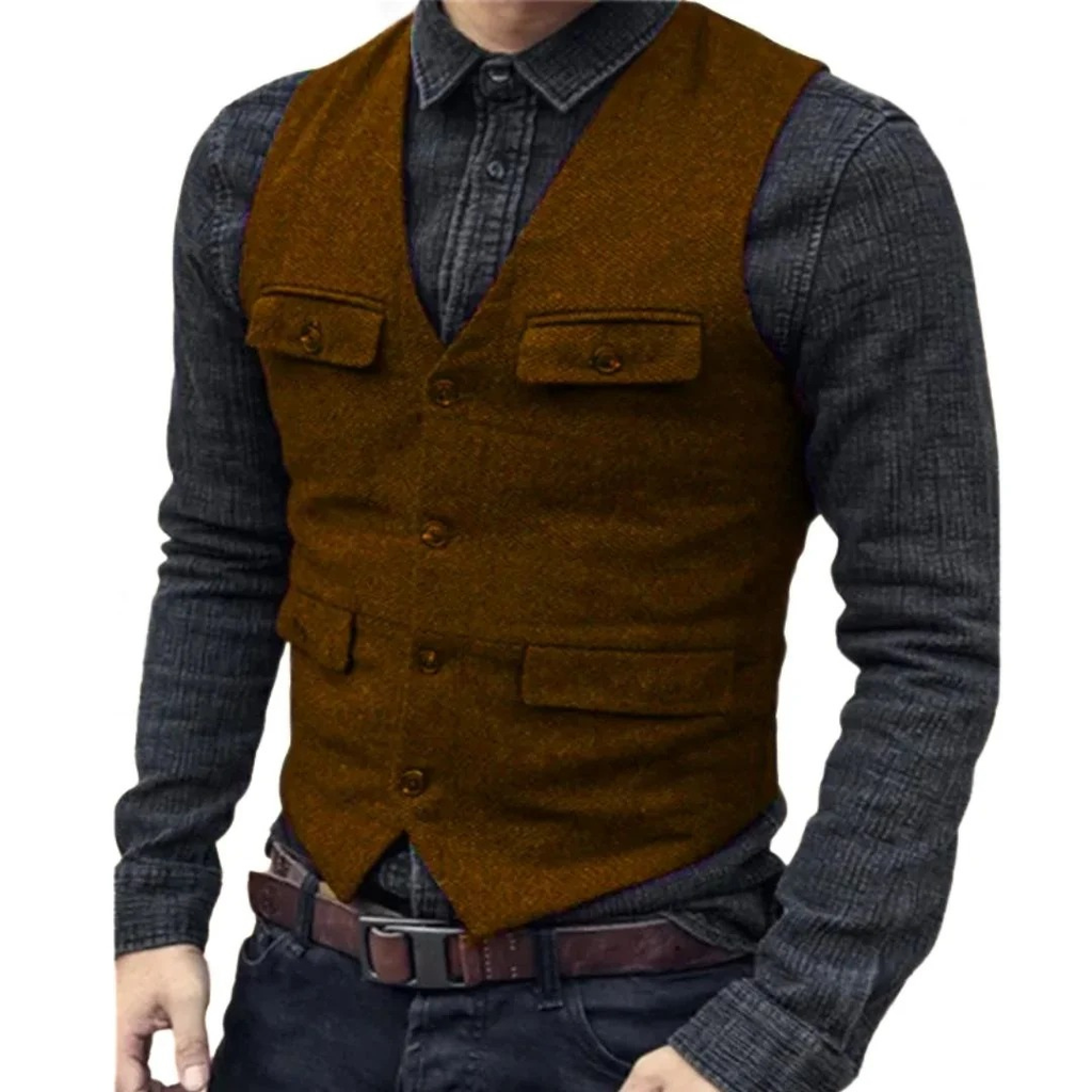 Men's Multi-Pocket V-Neck Classic Vest