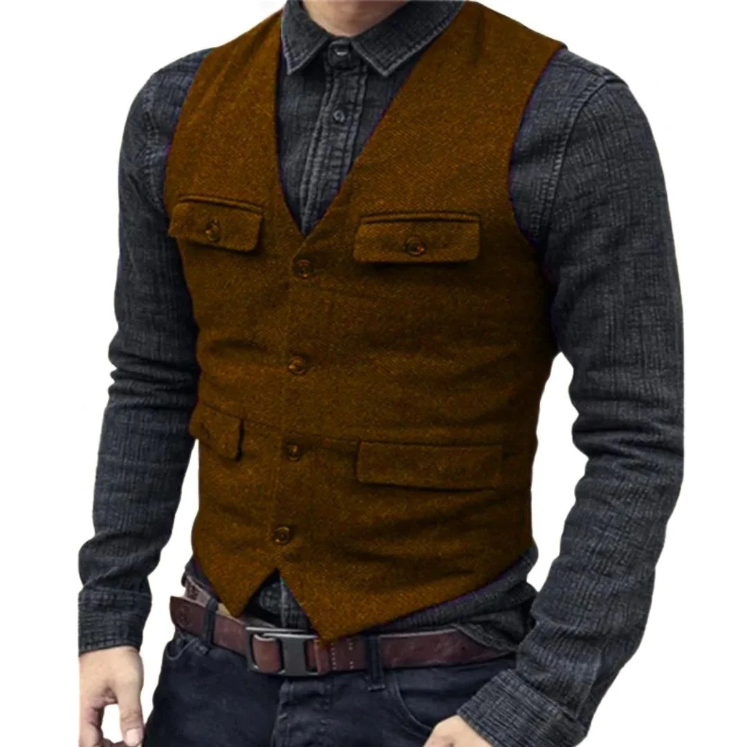 Men's Multi-Pocket V-Neck Classic Vest