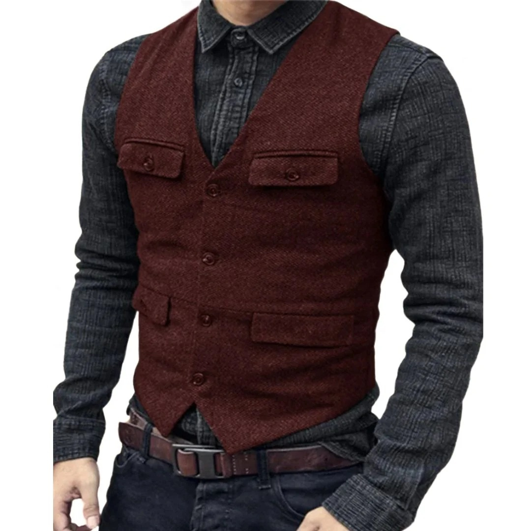 Men's Multi-Pocket V-Neck Classic Vest