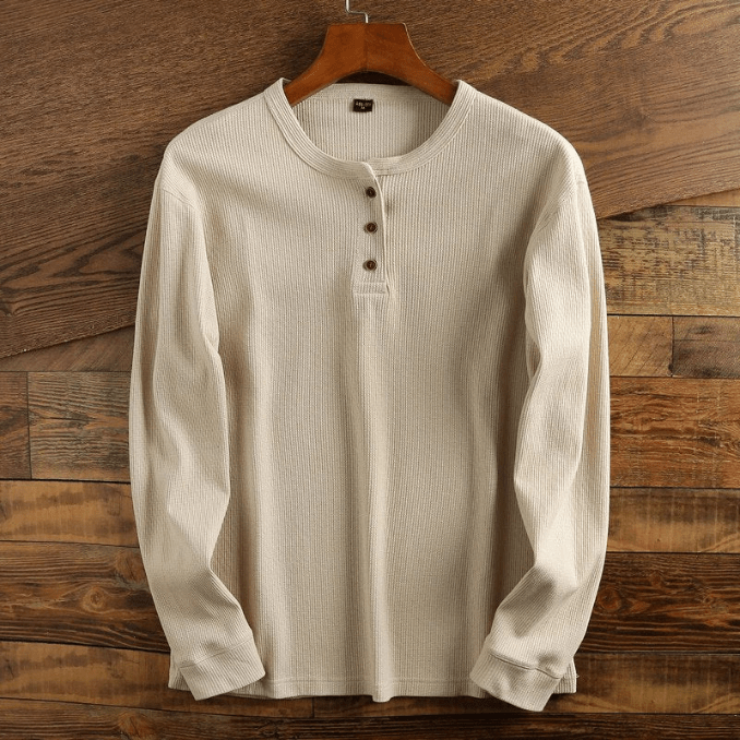 Men's Textured Waffle Knit Long Sleeve Henley Top