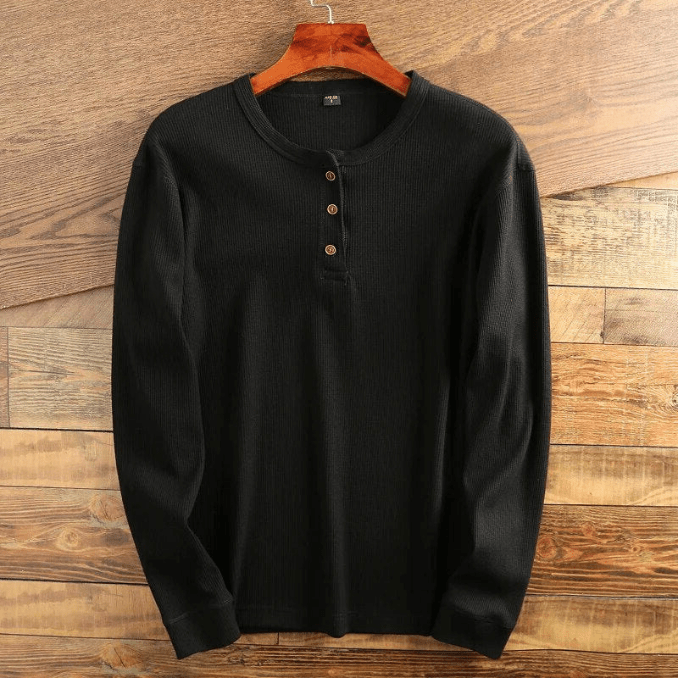 Men's Textured Waffle Knit Long Sleeve Henley Top