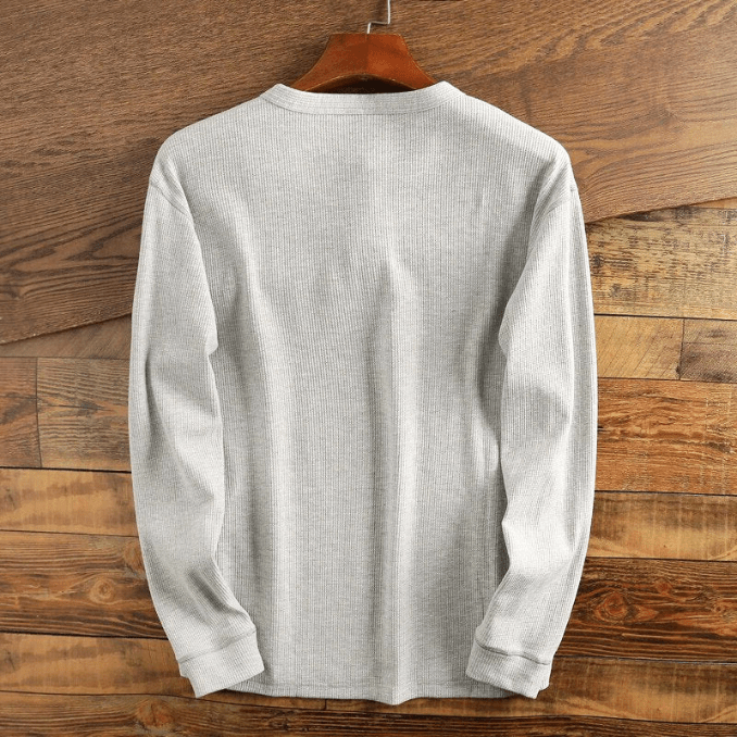 Men's Textured Waffle Knit Long Sleeve Henley Top