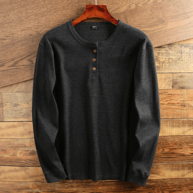 Men's Textured Waffle Knit Long Sleeve Henley Top
