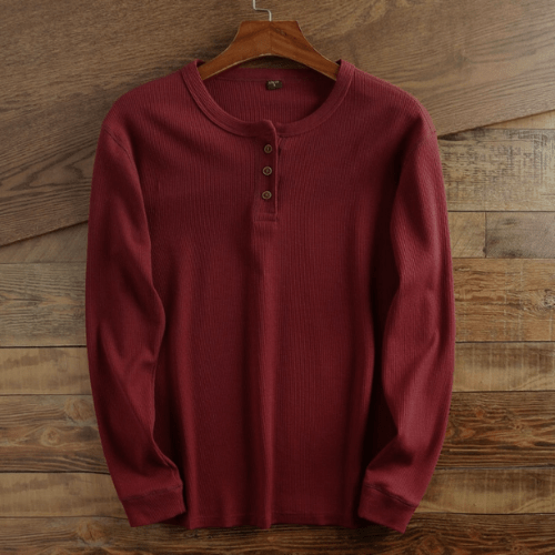 Men's Textured Waffle Knit Long Sleeve Henley Top