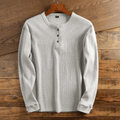 Men's Textured Waffle Knit Long Sleeve Henley Top